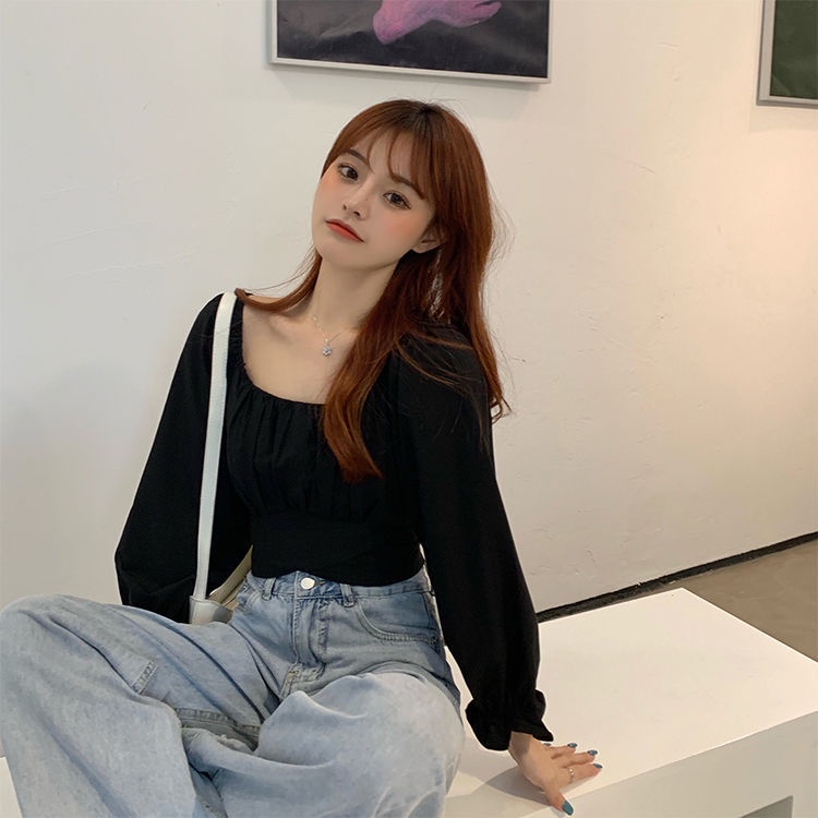 COZOK Áo Kiểu Tay Phồng Cổ Vuông Hở Lưng Thời Trang Xinh Xắn