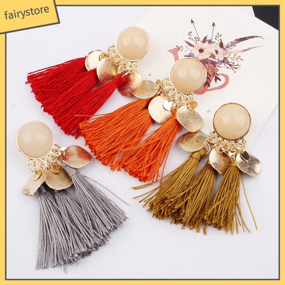 Cặp khuyên tai thời trang đính tua rua phong cách Bohemian độc đáo cá tính cho nữ