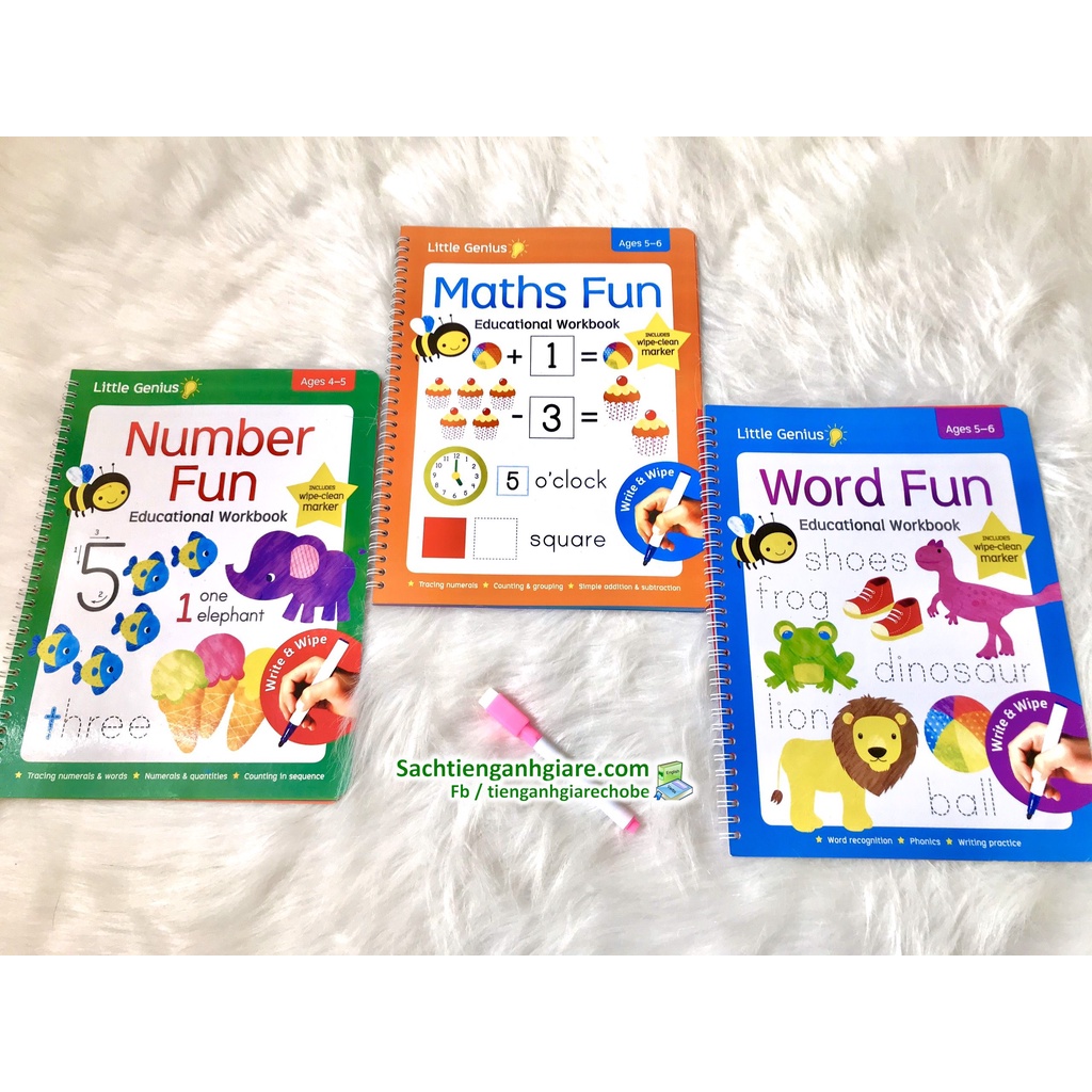 - Bộ 3 q viết xoá Word/ Math/ Number Fun - kèm bút