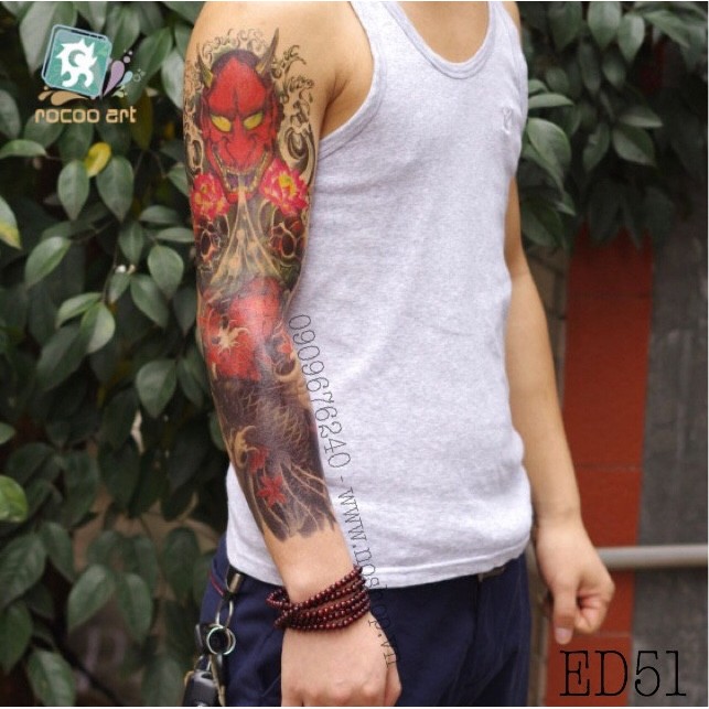 Xăm dán full tay mặt quỷ cá chép ED51