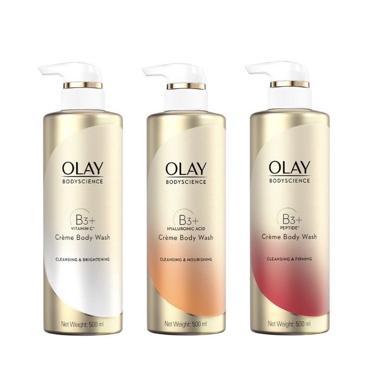 SỮA TẮM TRẮNG SÁNG DA OLAY BODYSCIENCE B3+ C PEPTIDE HYALURONIC ACID CREME BODY WASH 500ml