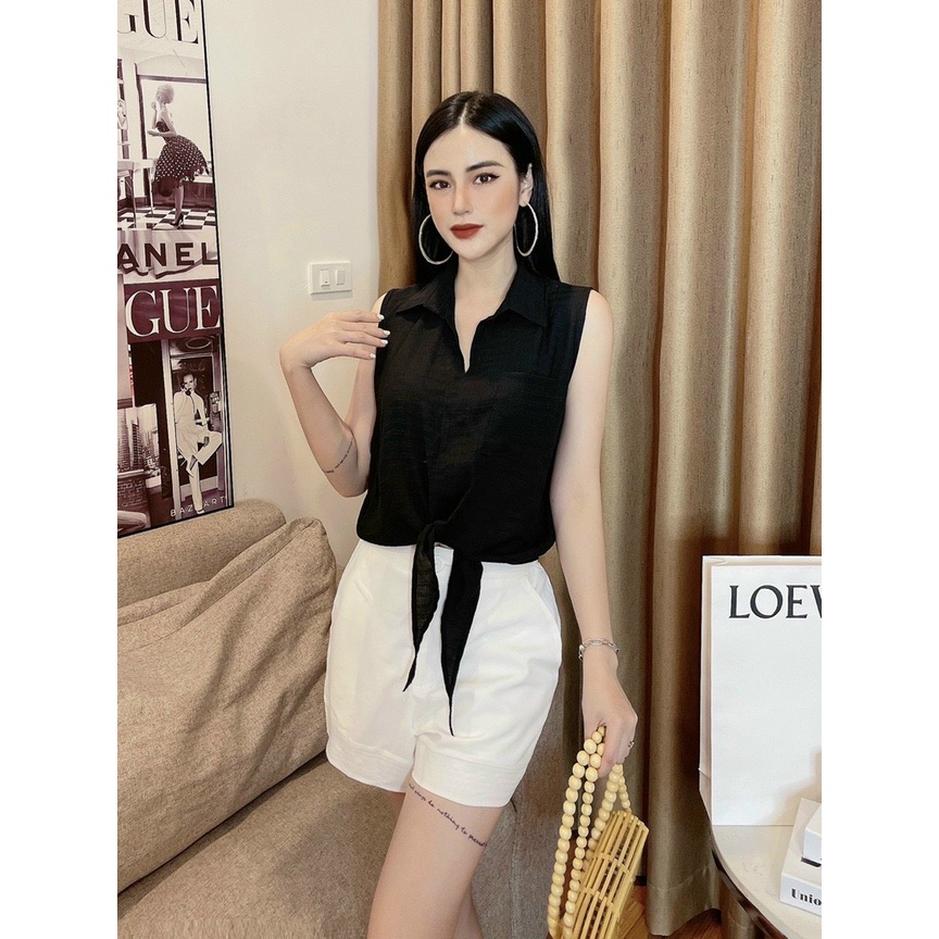 Áo sơ mi buộc vạt sát nách đẹp, mát