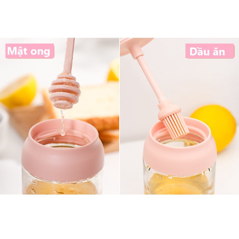 Hũ đựng gia vị thuỷ tinh Hũ gia vị kèm muỗng Lọ đựng gia vị 250ml nắp Hồng xinh xắn Cao cấp