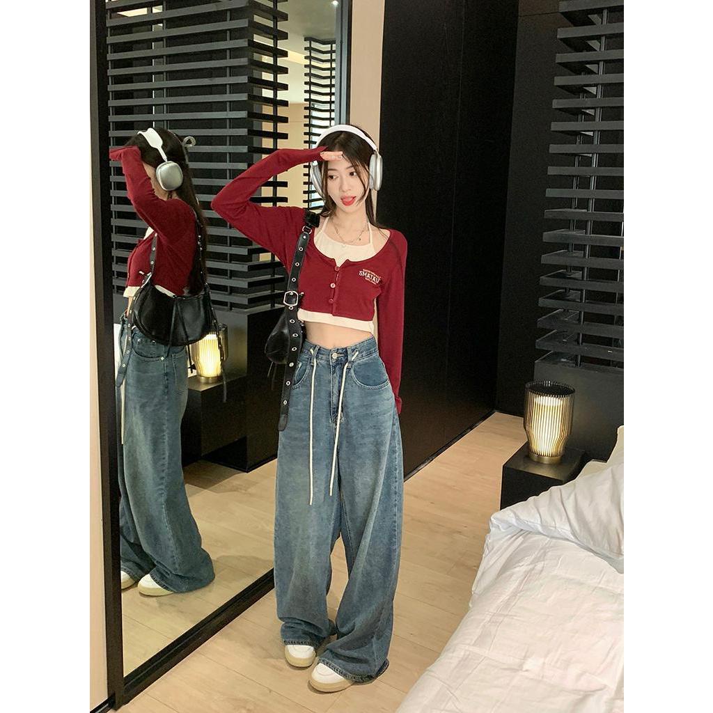 Áo Thun Tay Dài Giả Hai Lớp Dáng Ngắn Ôm Sát Quyến Rũ Cho Nữ