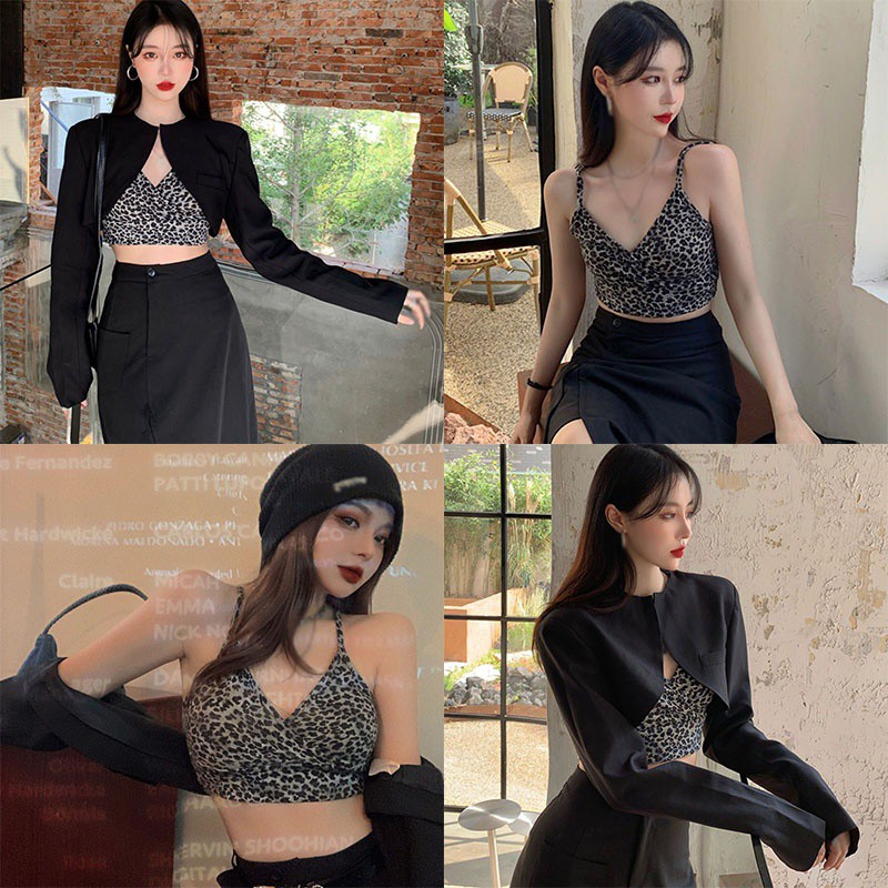 Áo Hai Dây Cổ Chữ V In Họa Tiết Da Báo Quyến Rũ Dành Cho Nữ