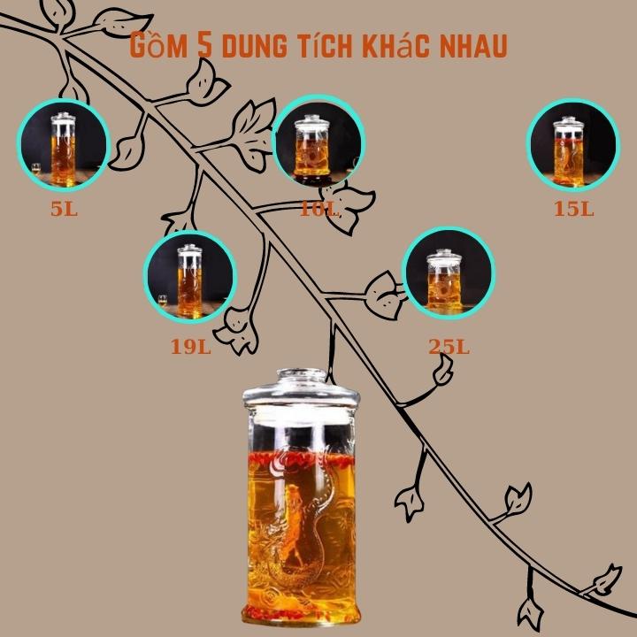 Bình thủy tinh trụ rồng 10-15-25L - RẺ VÔ ĐỊCH Cao Cấp không vòi đựng ngâm các loại rượu dễ dàng sự dụng dễ vệ sinh