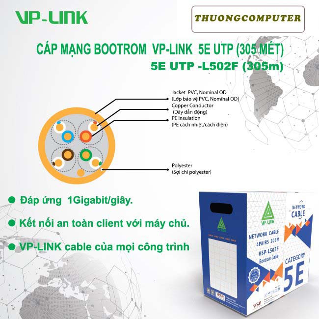 &lt;NEW&gt; Cáp mạng VP-LINK Cat 5E UTP VSP-L502F (305m) - Dây Cáp Cam