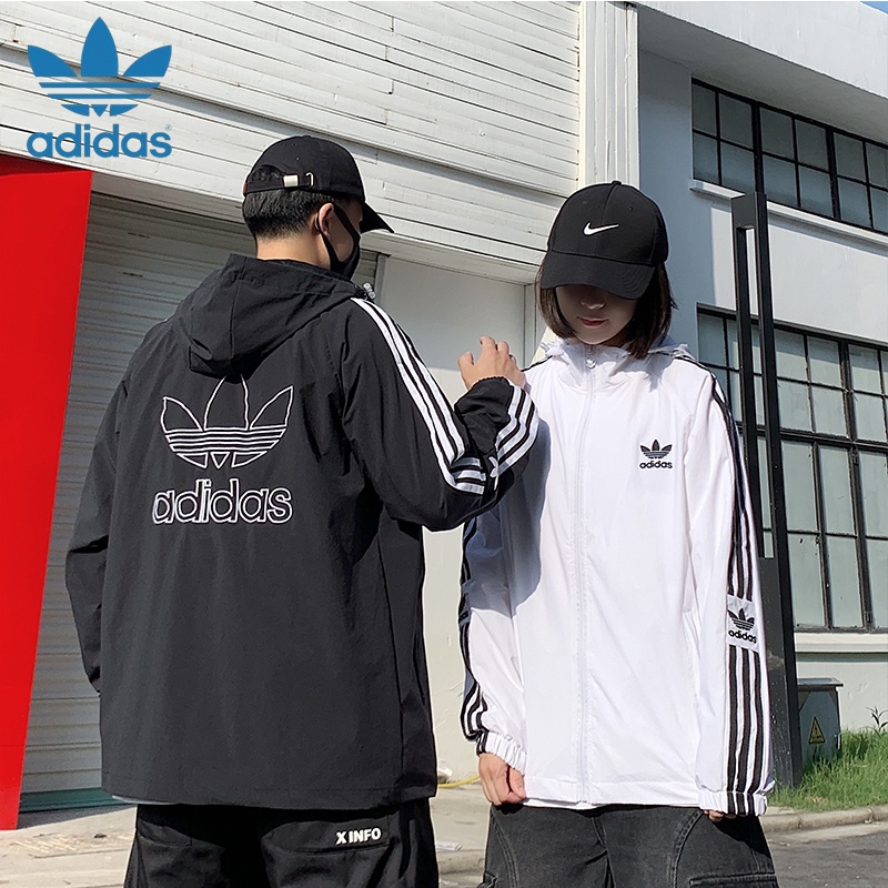 Áo Khoác Gió Thêu Logo Adidas Phối Khóa Kéo Thời Trang Cho Cặp Đôi