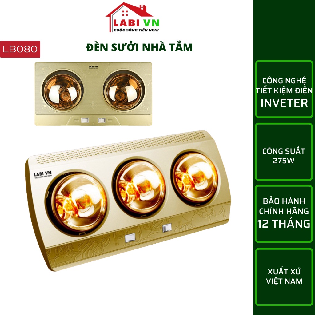 Đèn sưởi nhà tắm LABI VN LB080 cao cấp tiết kiệm điện, bóng đề phủ nano không gây chói mắt
