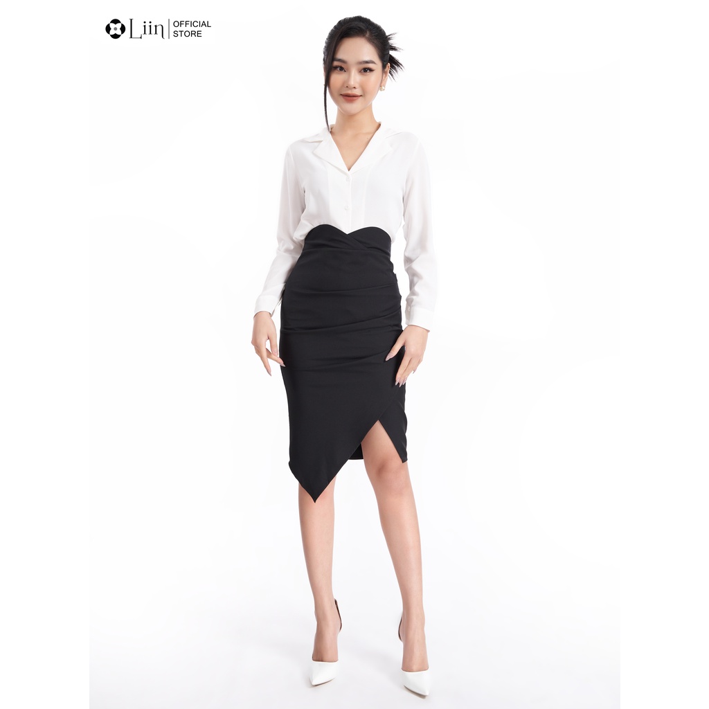 Áo sơ mi nữ Linbi chất vải đũi mix cổ vest trơn phong cách trẻ trung, thanh lịch liin clothing SM3888