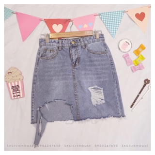 Chân váy denim rách vạt