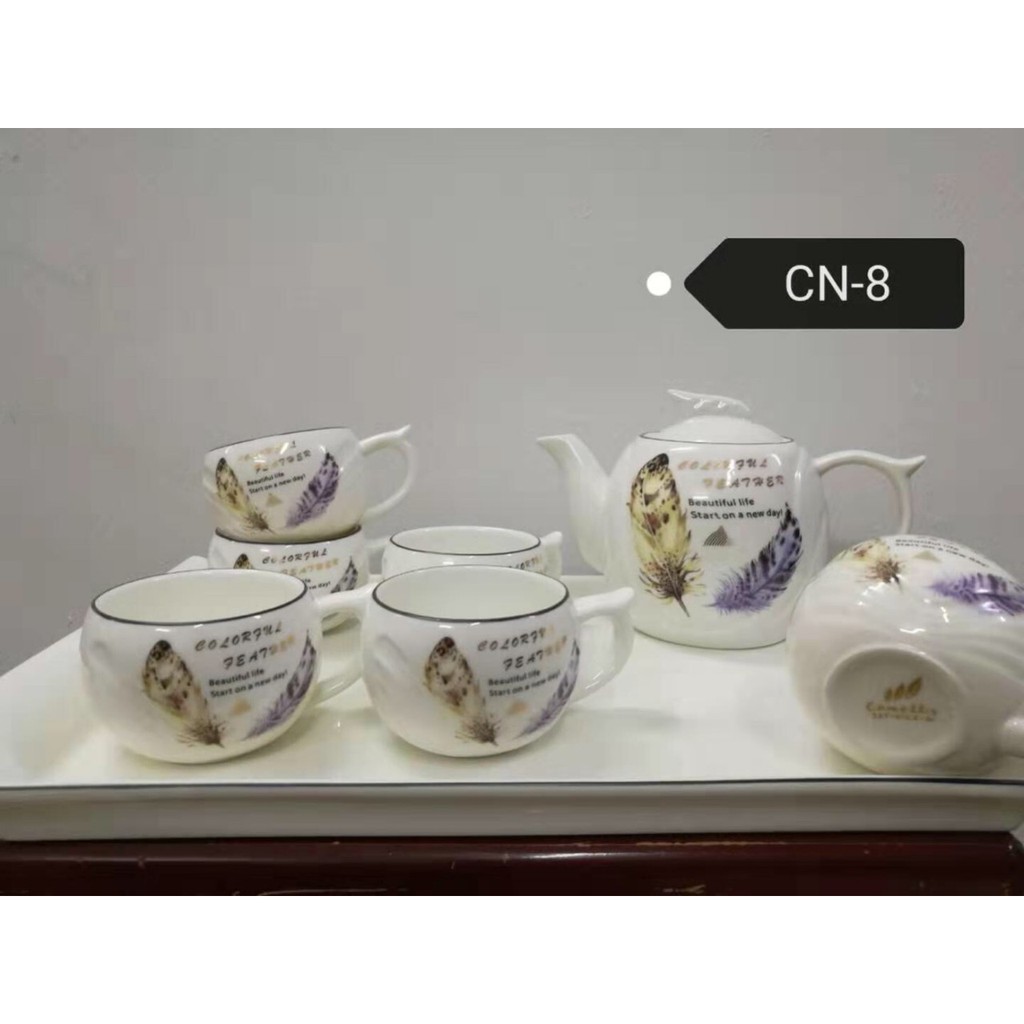 Bộ bình trà  cốc sứ xương kèm khay cao cấp