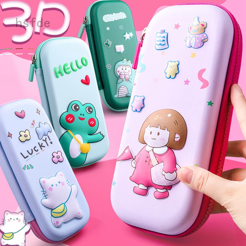 Hộp Bút EVA Cứng Cỡ Lớn Đa Năng In Hoạt Hình 3D Có Khóa Kéo