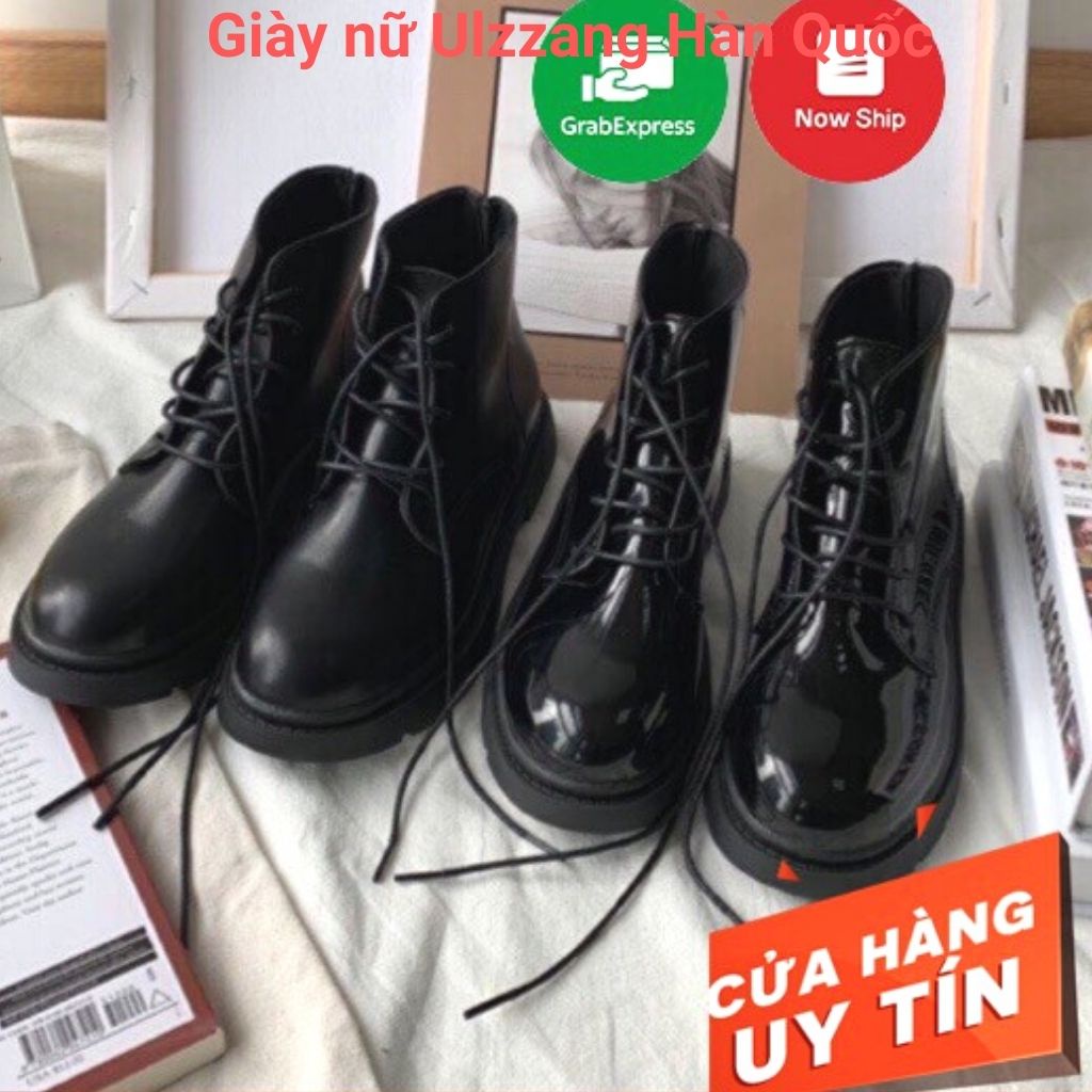 Giày bốt cổ cao Martin Gót Vuông đen nhám, đen bóng boots phong ulzzang  Cách Hàn Quốc Cho Nữ