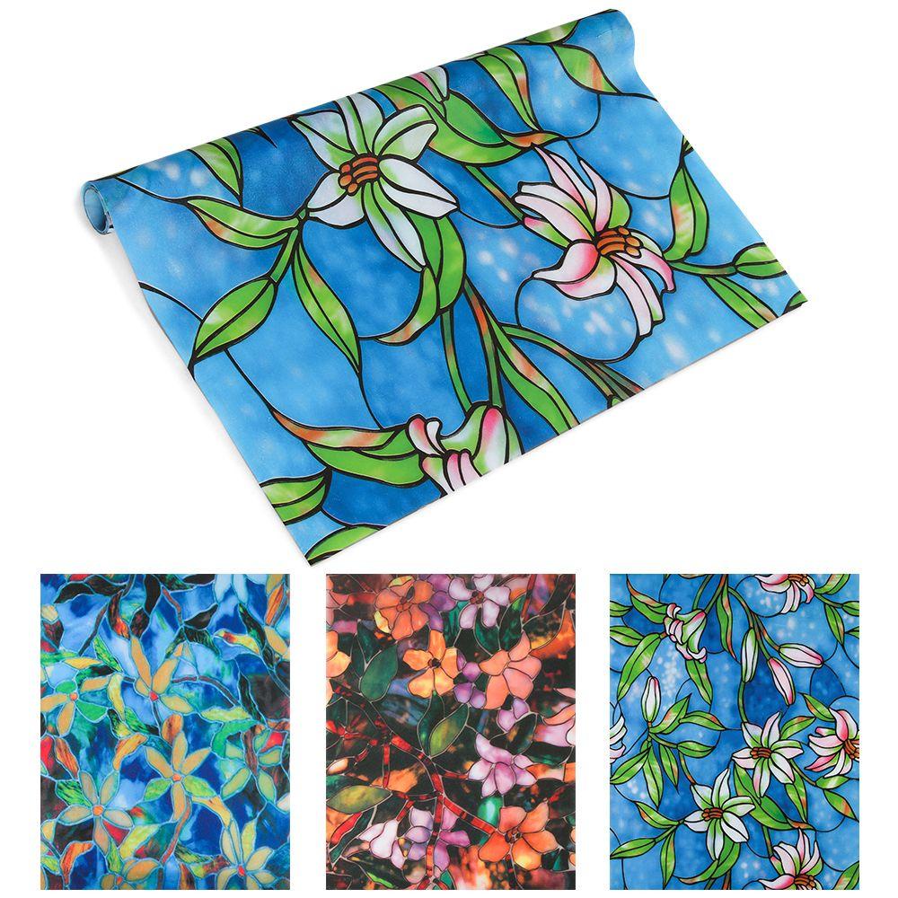 LEISURE Sticker Dán Cửa Sổ Chống Tia UV Họa Tiết Hoa Mộc Lan