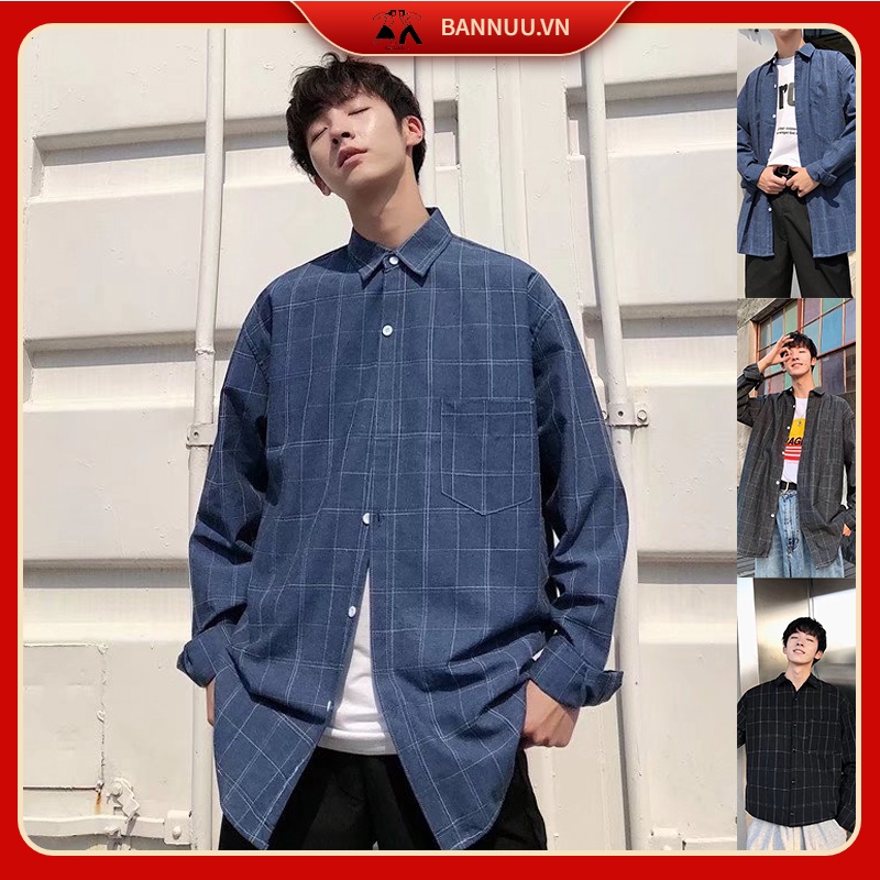 Áo sơ mi retro unisex áo sơ mi nam phong cách Hàn Quốc áo dài tay áo sơ mi caro nam bông ifashion oversize áo sơ mi unisex