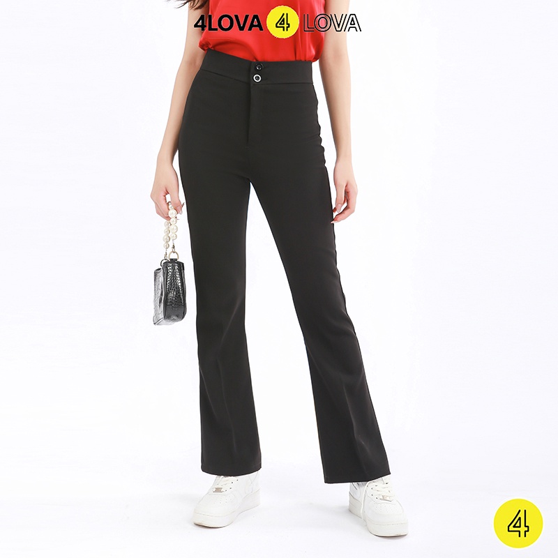 Quần ống loe 4Lova lưng cạp cao 2 cúc baggy vải nữ dài suông loe culottes màu đen nâu