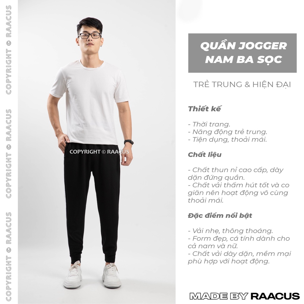 Quần thể thao nam chất nỉ da cá cao cấp RAACUSSTORE, quần nỉ jogger nam 3 sọc đẹp-D1QD224