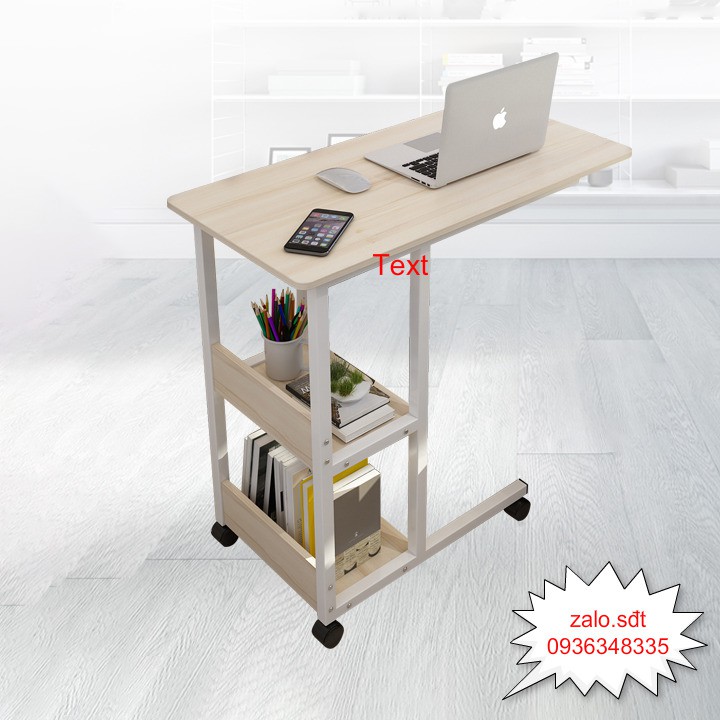 BÀN HỌC TẬP, BÀN LÀM VIỆC NGỒI GIƯỜNG CÓ GIÁ SÁCH VÀ BÁNH XE TIỆN DỤNG 80x40x68-85cm