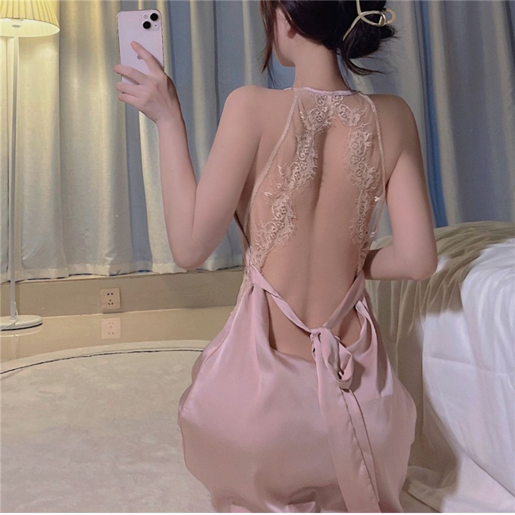 Váy ngủ 2 dây sexy Đầm ngủ lụa satin hở lưng quyến rũ M37