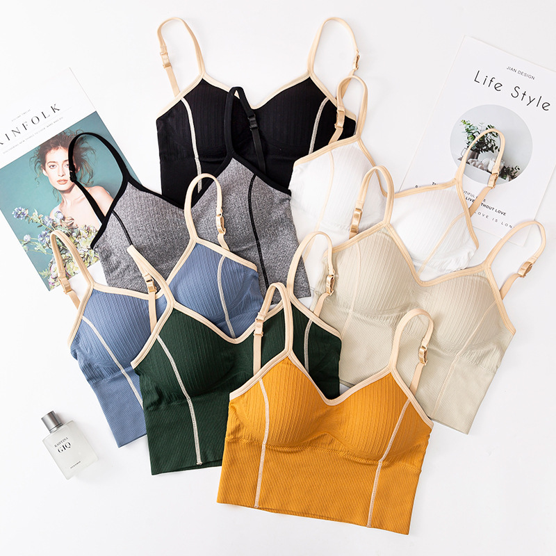 áo hai dây kiểu ulzzang áo 2 dây nữ có mút ngực croptop len đi biển cổ v