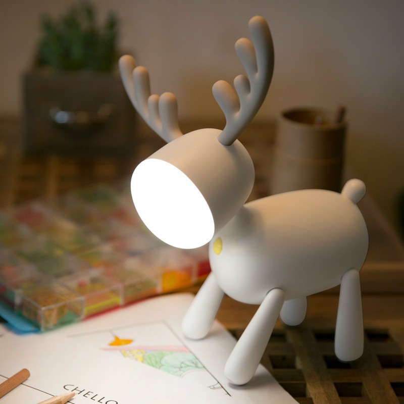 Elk deer led night light ajustável brilho cronometragem carregamento usb candeeiro de mesa decoração do quarto presente para crianças