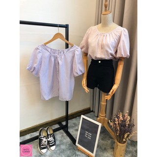 Áo kiểu tay phồng sọc đứng  [Ảnh thật]