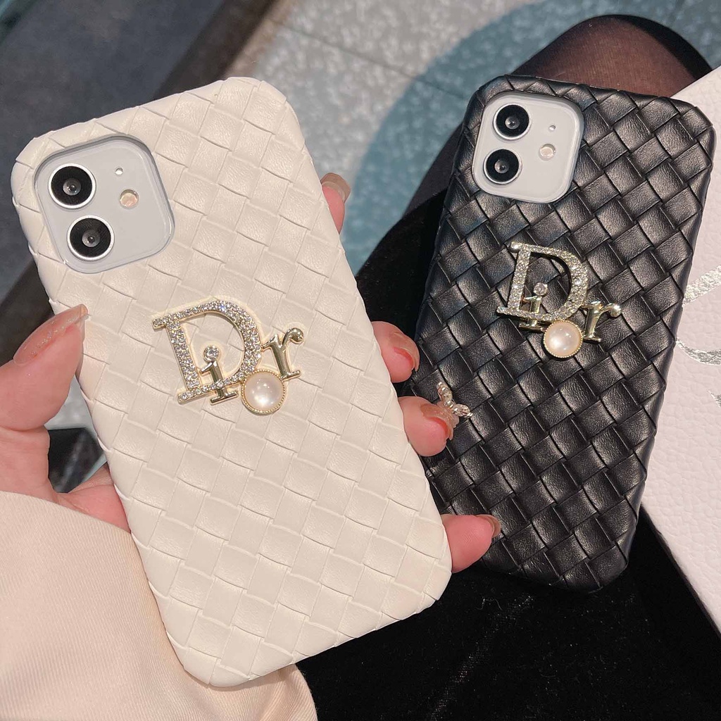 Ốp Điện Thoại Da Cứng Kiểu Dệt Đính Pha Lê Nhiều Màu Sang Trọng Cho iPhone14Max 13promax 12 11 xsmax xr xs 7P