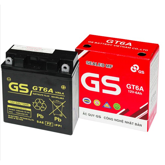 Ăc Quy Khô GS GT 6A Chính Hãng Theo Xe Yamaha,HonDa,Suzuki Xe Số