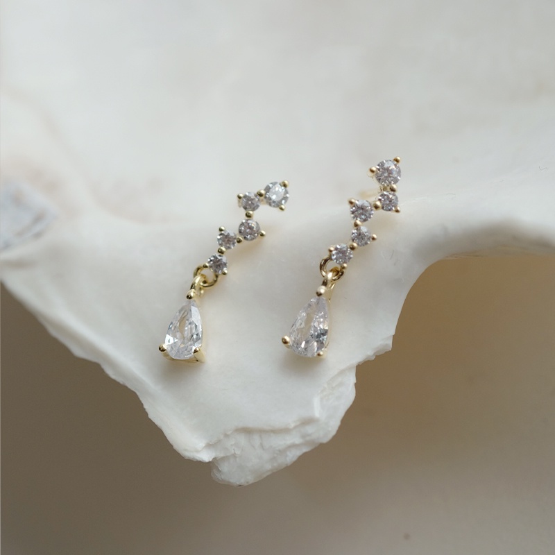 Bông tai hình giọt nước đính đá zircon thời trang dự tiệc cưới cho nữ