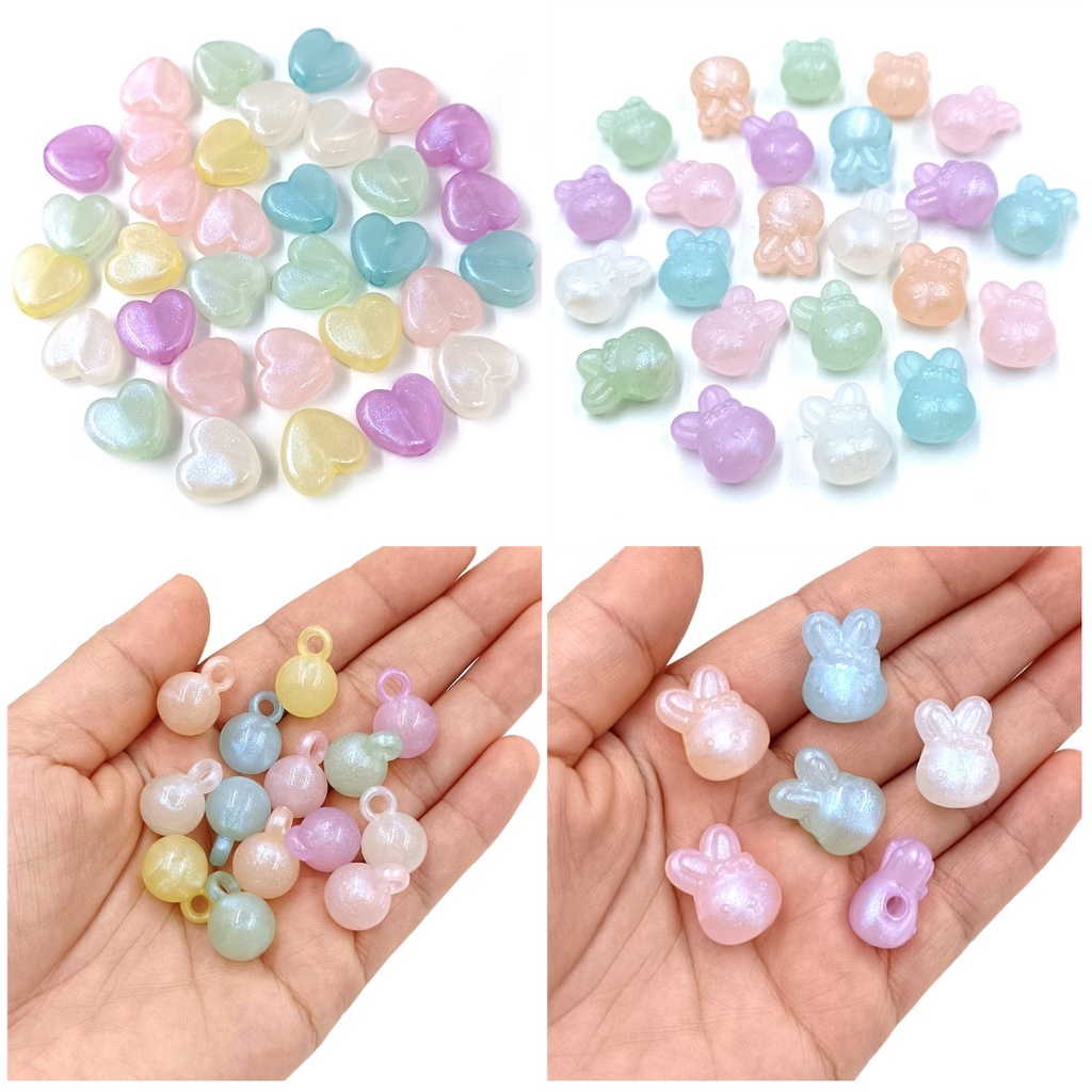 Bộ 10 Hạt Xỏ Lỗ Dạ Quang Hình Nơ / Trái Tim Dùng Làm Trang Sức Thủ Công