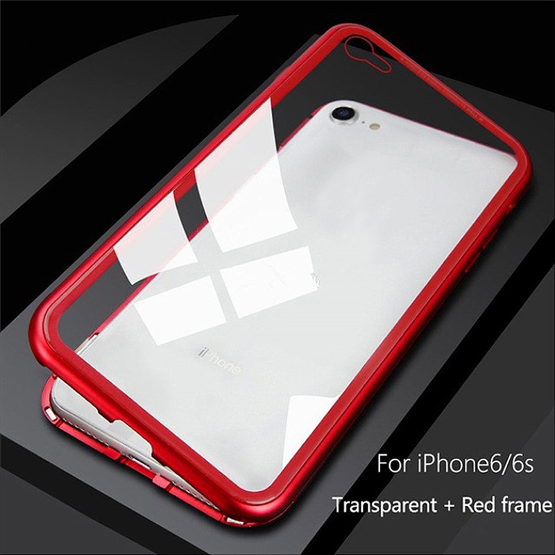 Ốp điện thoại mặt kính cường lực từ tính viền kim loại cho IPHONE6 6S 6P 6PLUS 7 7PLUS 8 8PLUS
