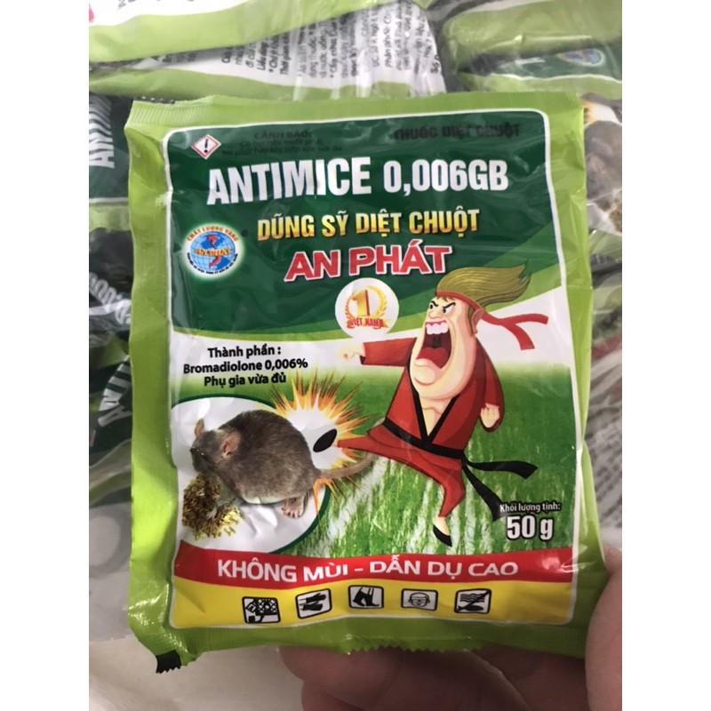 Thuốc diệt Chuột Antimice 0,006GB (gói50gr) thuốc diệt Chuột trộn sẵn dạng thóc Dũng sỹ diệt Chuột