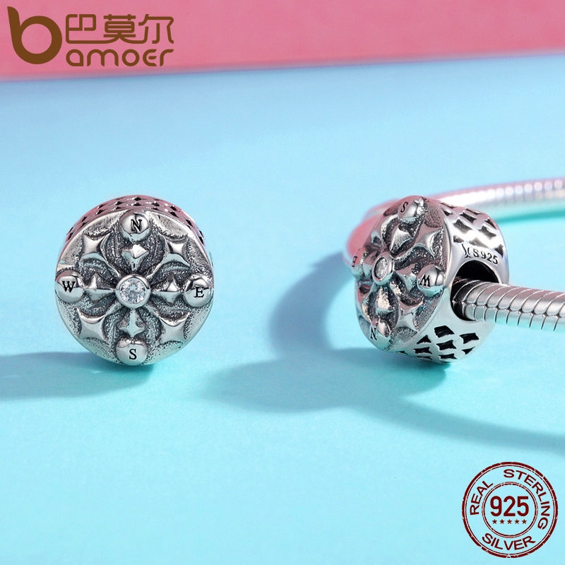 BAMOER Hạt Charm Bạc 925 100% Hình La Bàn