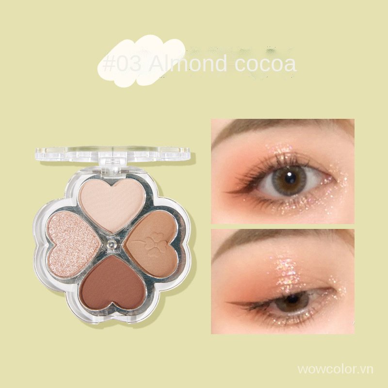 [Hàng mới về] Bảng phấn mắt Kissbeauty có 4 màu lì và ánh ngọc trai kết hợp với thiết kế hình cỏ bốn lá độc đáo
