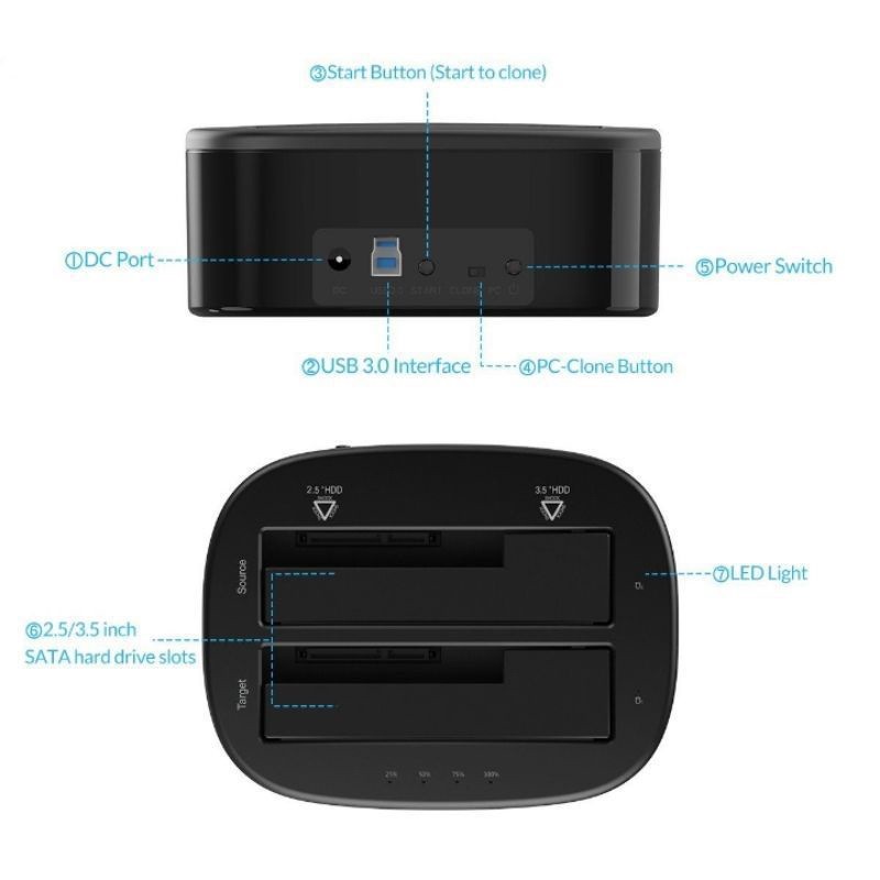 HDD Docking đế cắm ổ cứng đôi USB 3.0 Orico 6228US3 ( 2 khe cắm ) dùng cho HDD 2.5'', 3.5'' và SSD 2.5 inch