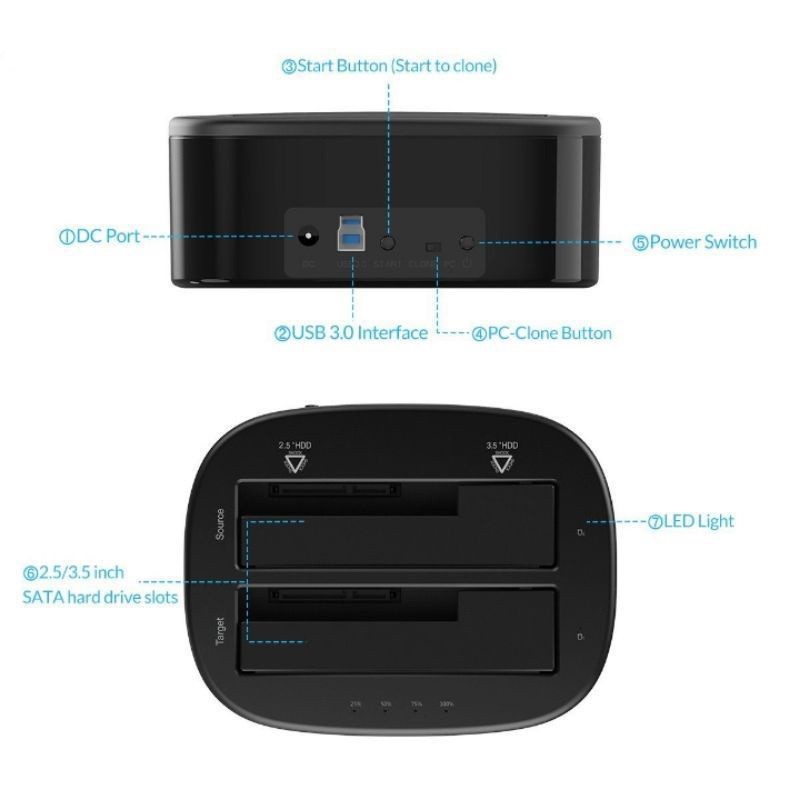 HDD Docking, hộp đế cắm ổ cứng đôi USB 3.0 Orico 6228US3  dùng cho HDD 2.5'', 3.5'' và SSD 2.5 inch