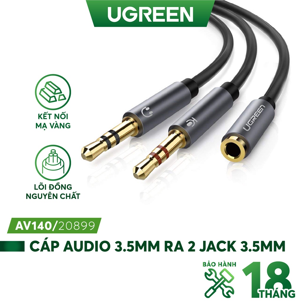 Dây Audio chuyển tai nghe 3.5mm sang 2 đầu Mic và Tai nghe UGREEN AV140 AV193