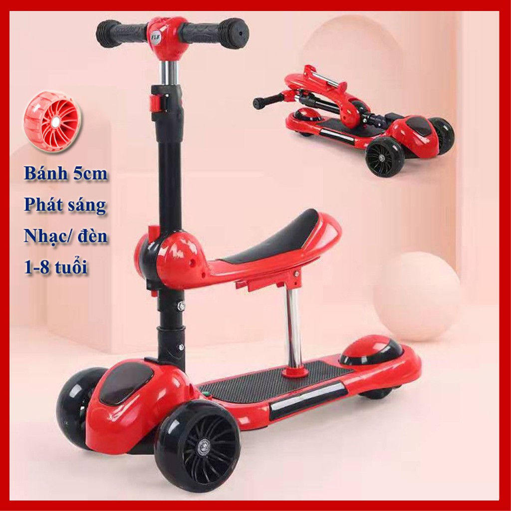 Xe scooter CHICAGO 3 bánh tự cân bằng, bánh quay tròn phát sáng, có ghế gấp gọn, có nhạc và đèn LED (Xanh)