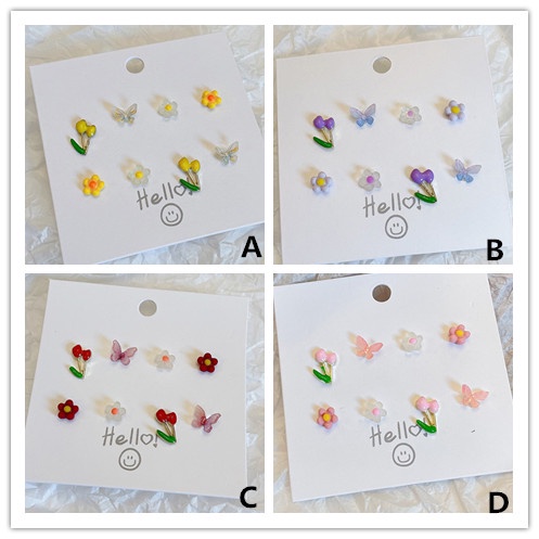 Set 4 Đôi Khuyên Tai Hình Hoa/Trái Cây/Bướm Nhiều Màu Thời Trang Cho Nữ