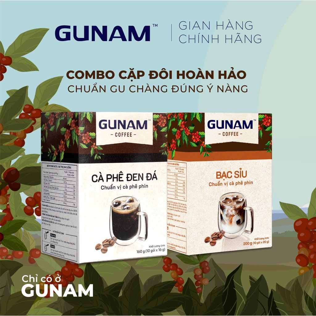 [TẶNG HỘP LOCK&amp;LOCK]Combo Cặp Đôi Hoàn Hảo - cà phê hòa tan GUNAM đen đá (10 gói x 16g) + cà phê hòa tan GUNAM bạc sỉu (