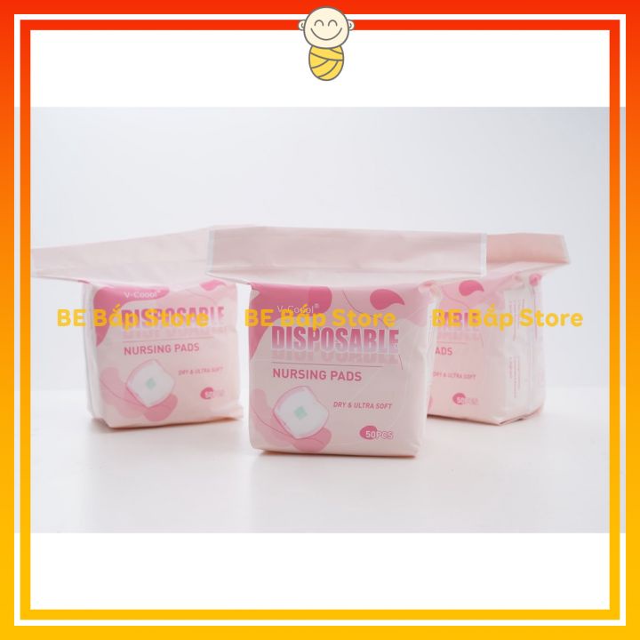 Miếng Lót Thấm Sữa Vcool - Bịch 50 Miếng - Sơi Bông Tự Nhiên Siêu Mềm Mại Thấm Hút Tốt - Bố Bắp Store