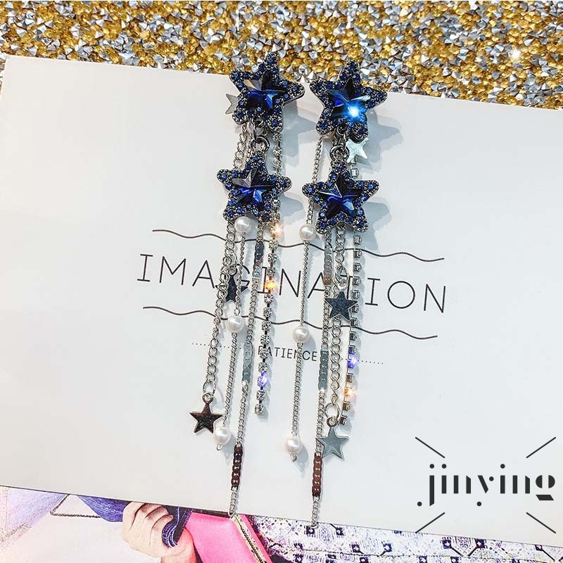 GETNOIVAS Đôi bông tai dài tua rua đính đá thời trang cho nữ