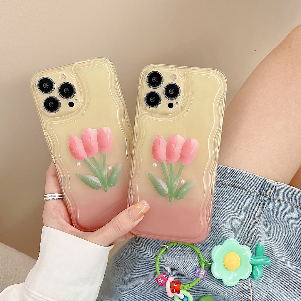 Ốp Điện Thoại Silicon Tpu Mềm Hình Hoa Tulip Gắn Dây Đeo Cổ Tay Chống Sốc / Thất Lạc Cho iPhone 11 12 13 Pro XS Max X XR