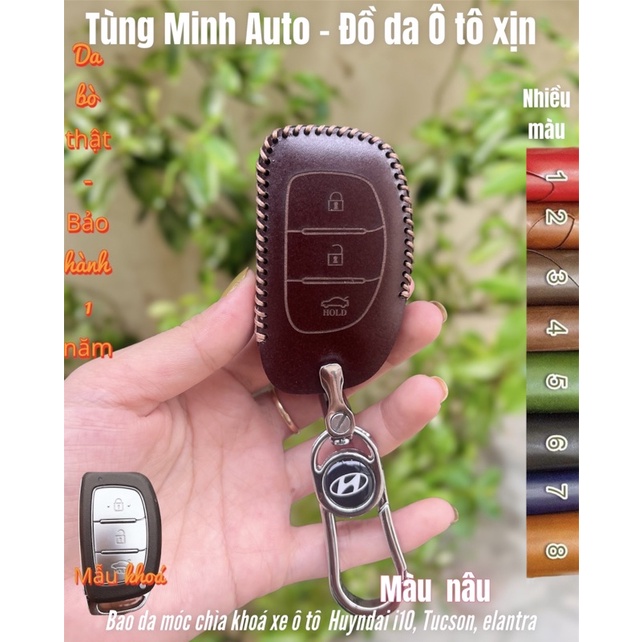 Bao Da Chìa Khóa Ôtô Hyundai I10, I20 Active, Creta, Tucson, Elantra, Sonata khóa Thông Minh 3 nút bấm, da thật khâu tay