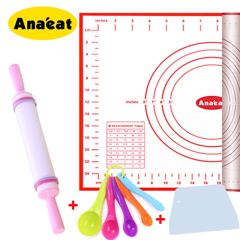 Bộ dụng cụ làm bánh ANAEAT bằng silicone (thảm nhào bột + dao cắt + thanh cán + thìa đong)
