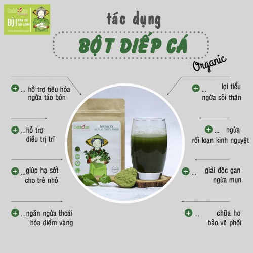 Bột diếp cá 100% organic nguyên liệu tươi ngon không hóa chất an toàn cho sức khỏe giảm cân giữ dáng đẹp da (60gr)