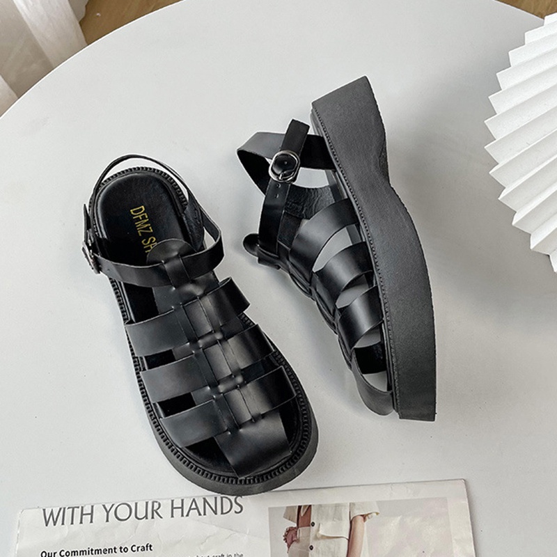 Giày sandal IELGY đế dày bện mũi bằng da mềm thời trang cho nữ
