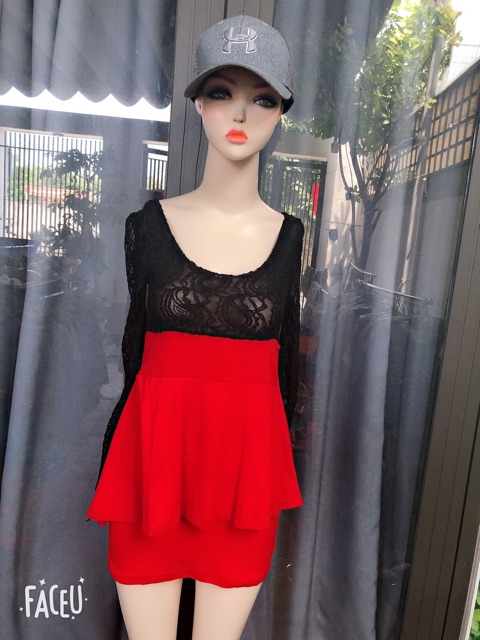Đầm suông tay dài màu đỏ combo