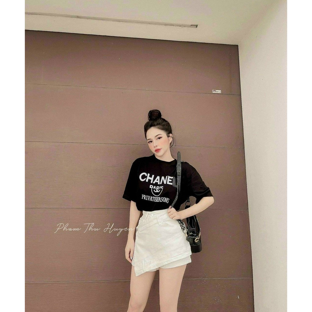 Chân váy chữ A kiểu dáng lệch tà trước chất kaki dày dặn cho bạn gái có quần trong an toÀN